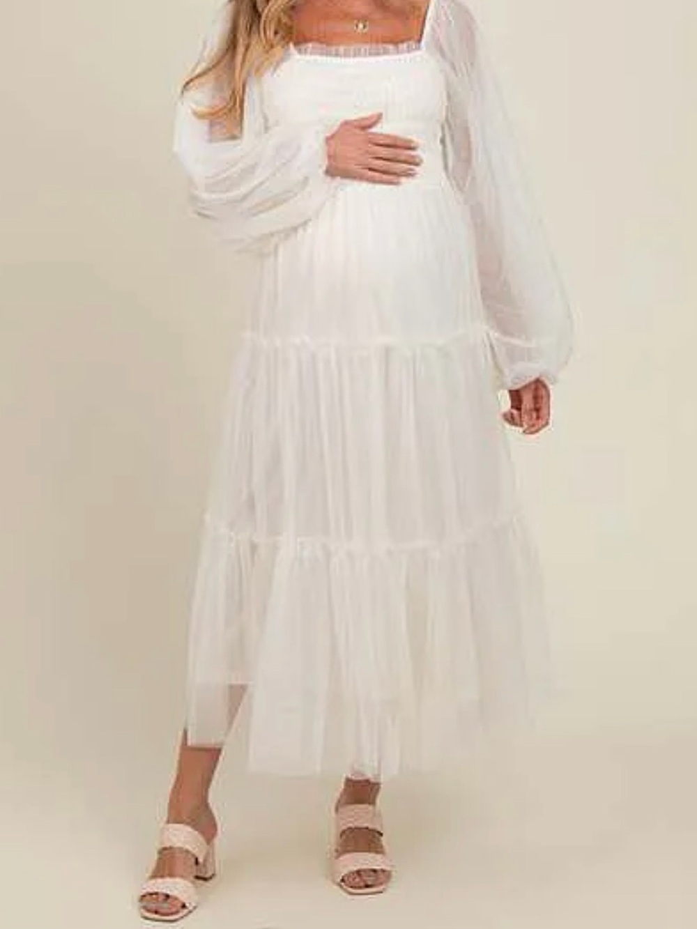 White Long Sleeve Tiered Maxi Dress